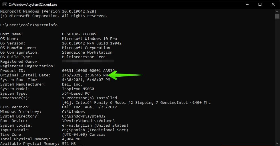 In system Information find the Original Windows Install date