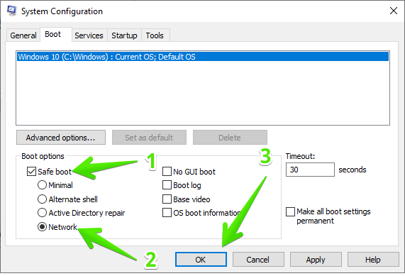 Start Windows in safe mode with networking.