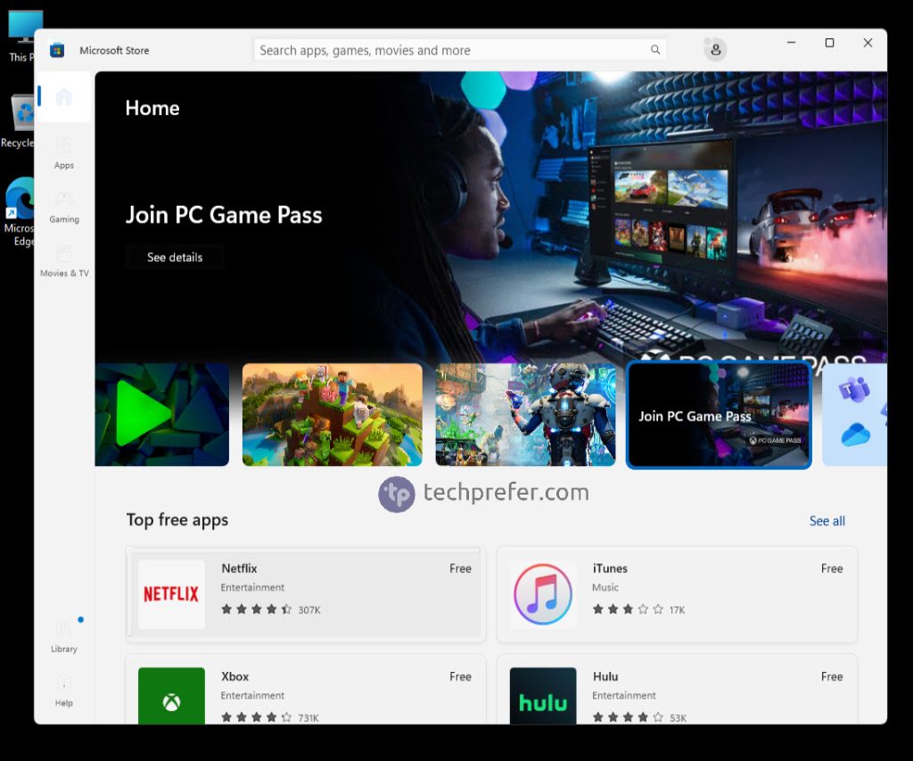 Download and install games from Microsoft store